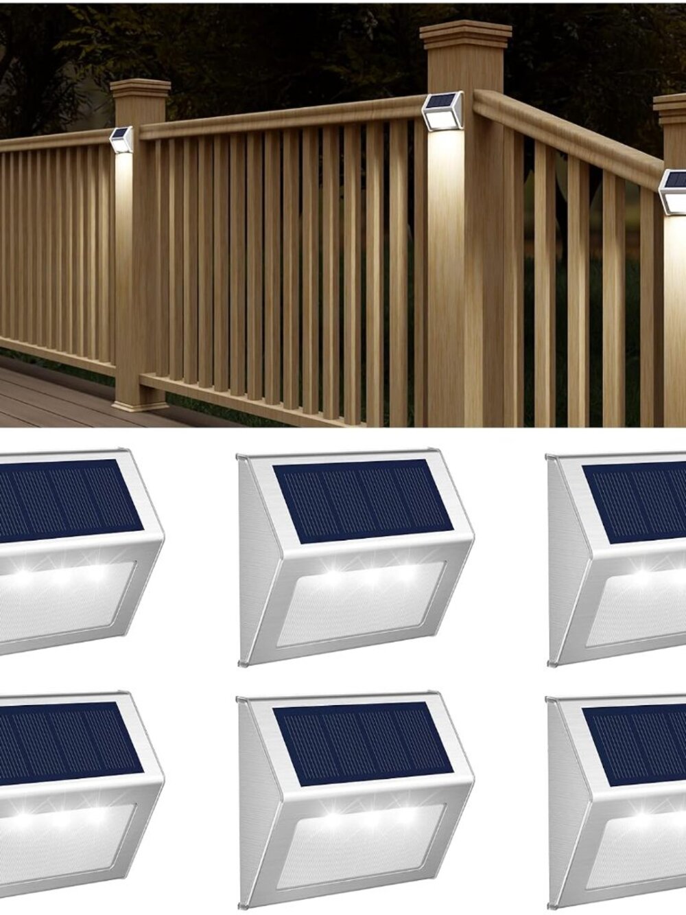 Solar Powered Lights Ideal for Step, Fence, Deck, Stair-Cool White-6P
